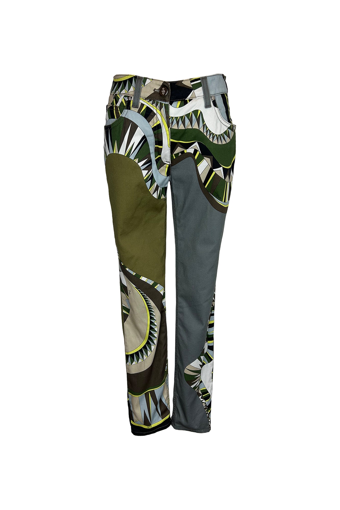 EMILIO PUCCI 1990S SLIM ABSTRACT PRINT TROUSERS
