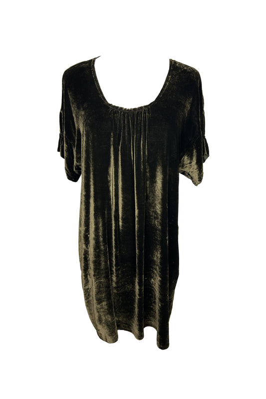 DRESS 2010S OLIVE GREEN VELVET DRESS